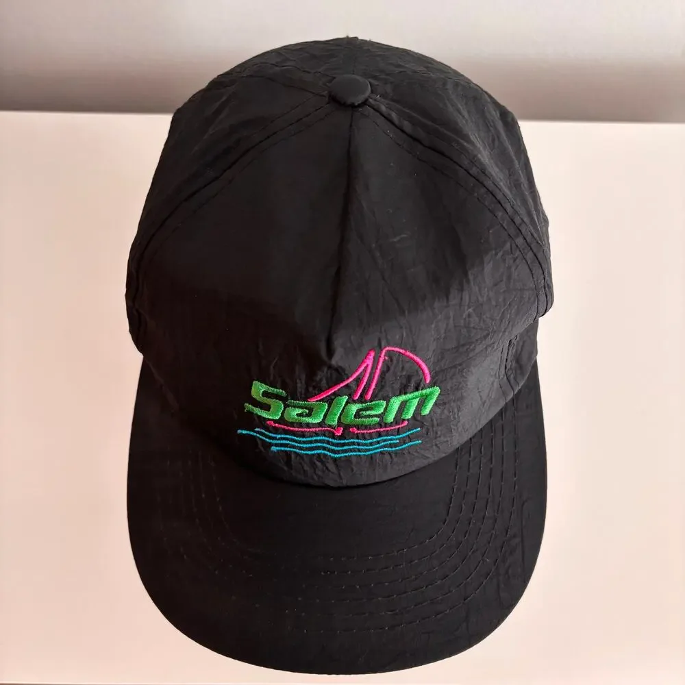 MINT Vtg Salem Cigarettes Snapback Hat Cap Black Nylon Parachute Neon 1980s